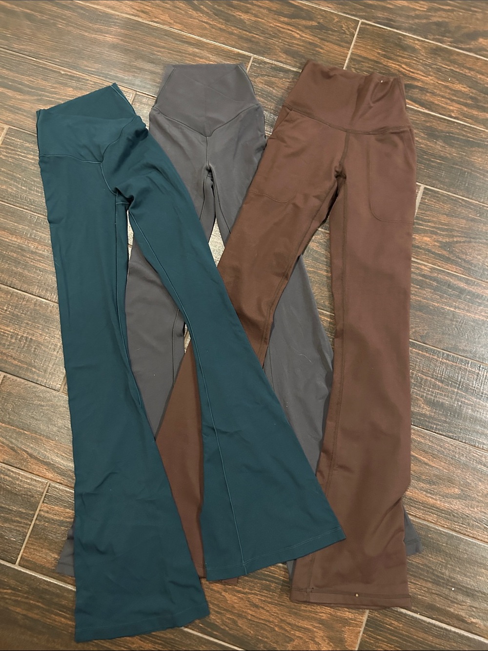 aerie High-Waist Flared Leggings in Teal, Gray, Brown